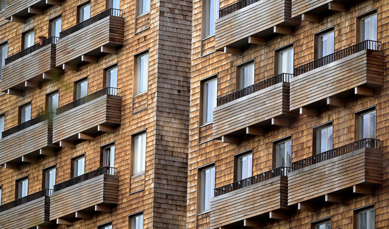 Träfasader på bostäder i det nya området Haga Norra vid Karolinska i Stockholm. Arkivbild. Foto: Janerik Henriksson/TT