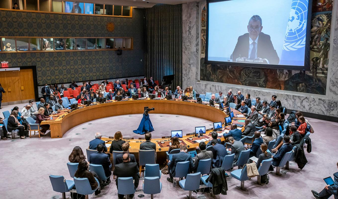 FN:s säkerhetsråd i förhandlingar om en resolution om Gaza. Bilden är från ett tidigare tillfälle. Foto: Eduardo Munoz Alvarez/AP/TT