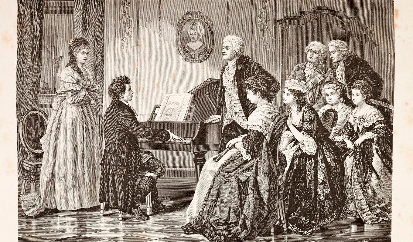 Enligt denna stålgravyr från 1782 möttes en ung Beethoven och Mozart i Wien 1787. Foto: Public Domain