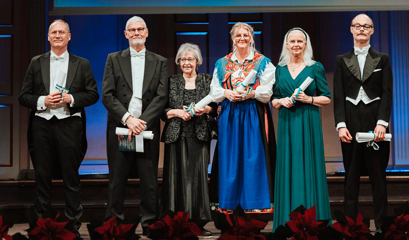 Kungliga Musikaliska Akademien delade ut flera olika priser till eldsjälar inom svenskt musikliv. Från vänster Patrick Jovell, Lennart Gruvstedt, Margareta Jersild, Maria Ringsén, Annika Josefsson och Carl Holmgren. Foto: KUNGLIGA MUSIKALISKA AKADEMIEN