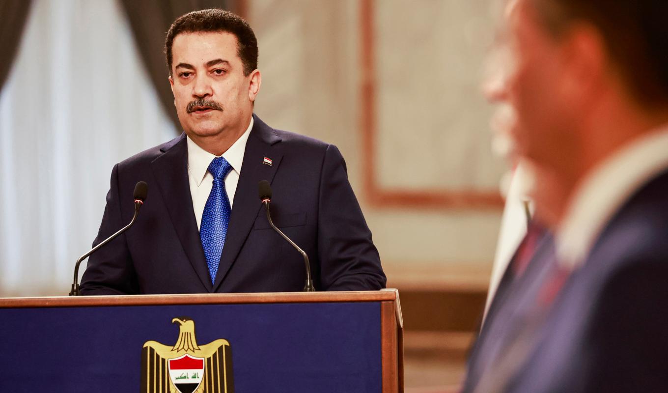 Iraks premiärminister Mohammed Shia al-Sudani Arkivbild. Foto: Thaier Al-Sudani/Pool via AP/TT