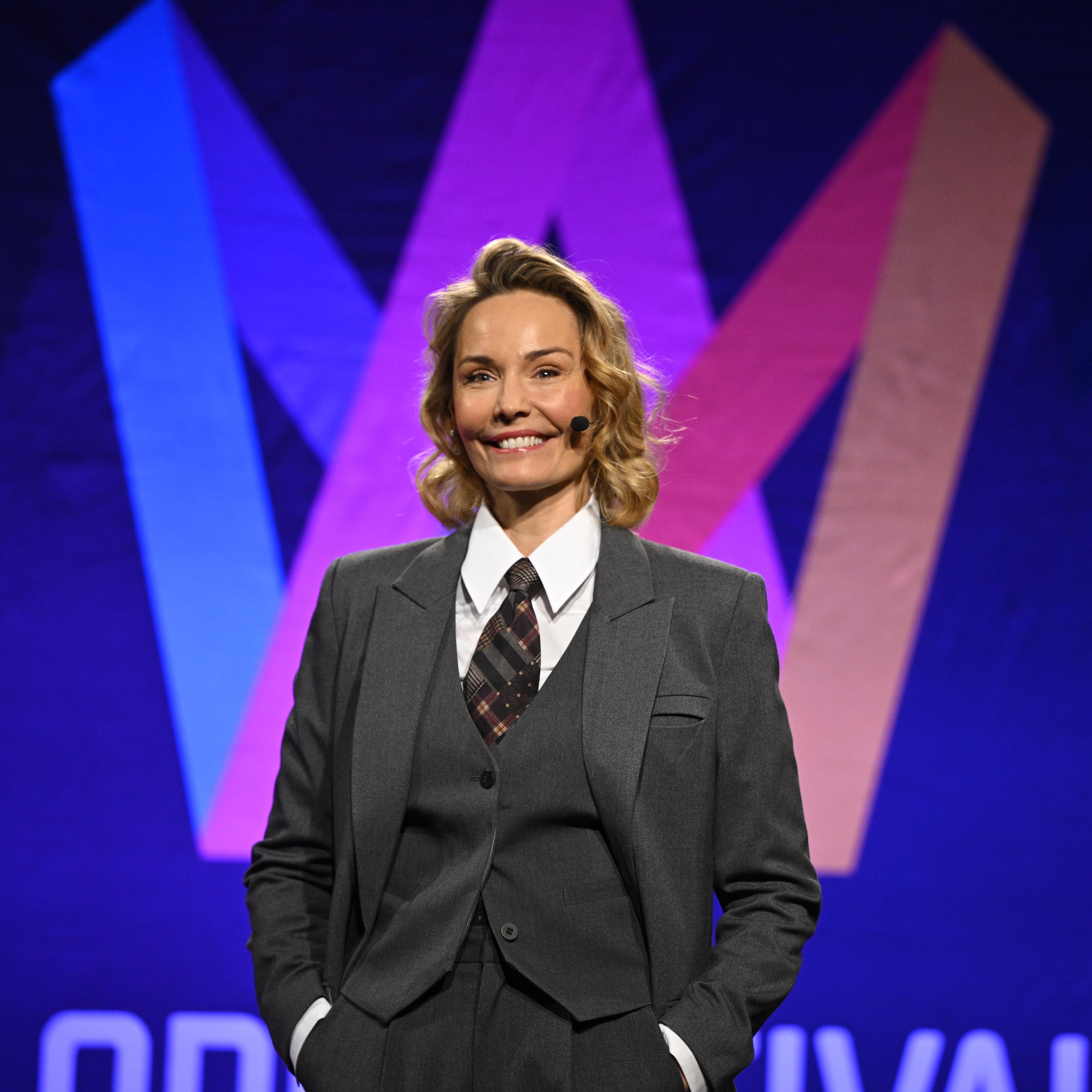 Carina Berg presenterades som programledare för Melodifestivalen på en pressträff. Foto: Anders Wiklund/TT