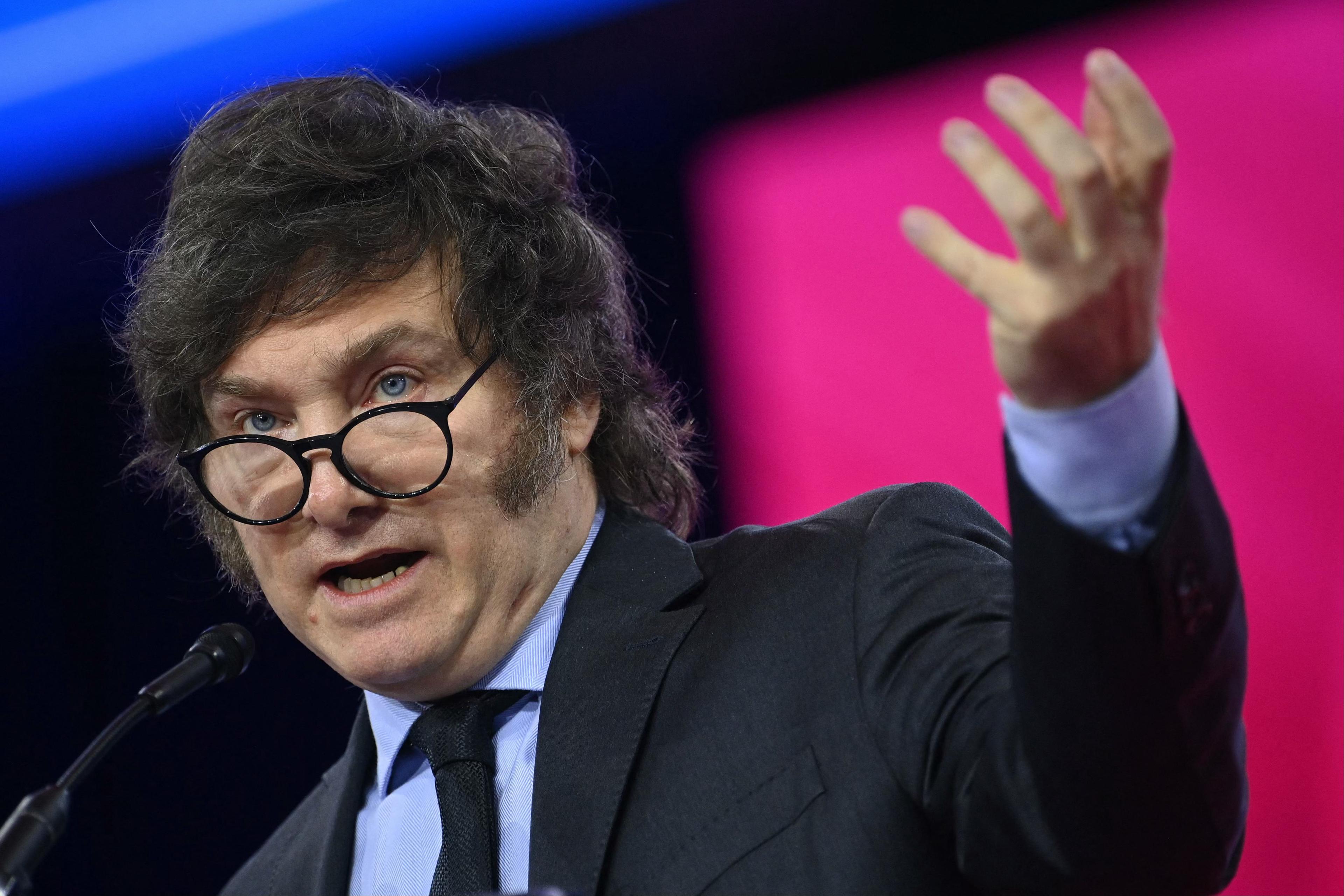 Argentinas president Javier Mileis talar i samband med den konservativa CPAC-konferensen i National Harbor i Maryland i USA den 24 februari. Foto: Mandel Ngan/AFP via Getty Images