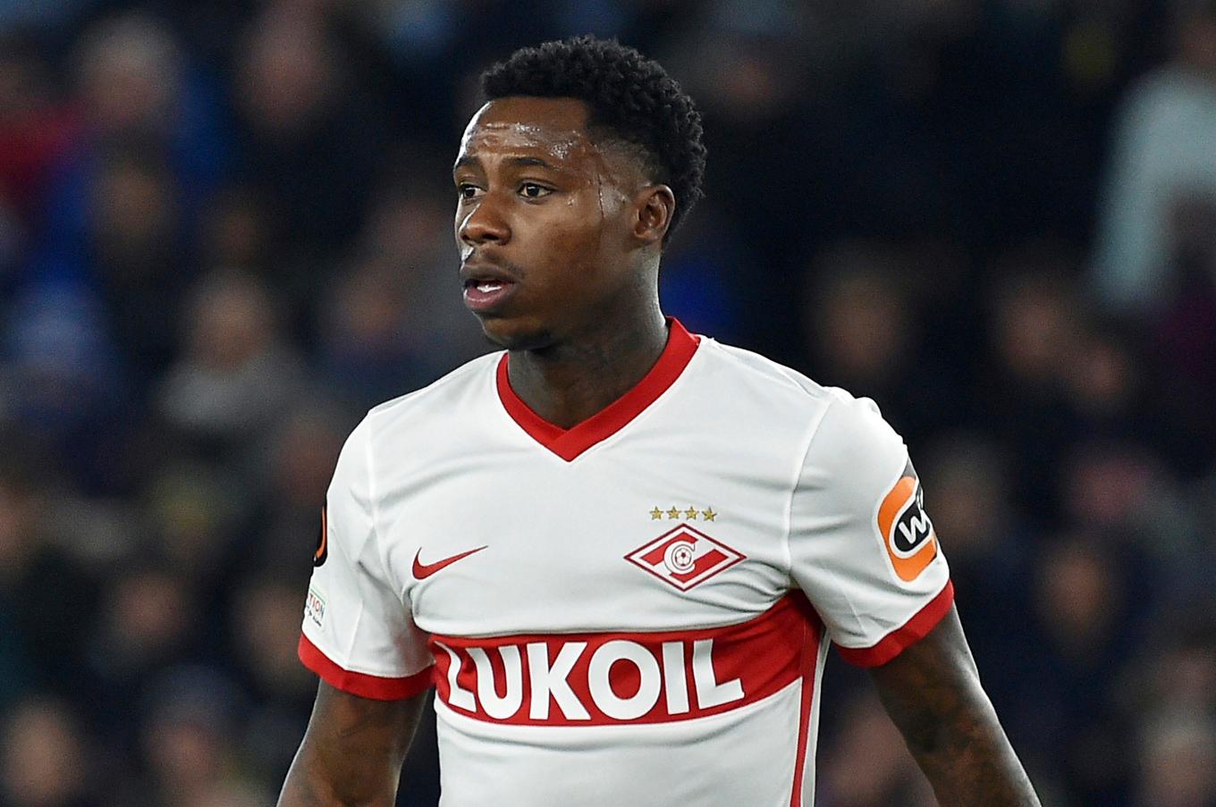 Nederländske fotbollsstjärnan Quincy Promes, som spelar i Spartak Moskva, har en knarksmugglingsdom på sex år från hemlandet på halsen och nu har han gripits i Dubai. Arkivbild Foto: Rui Vieira/AP/TT