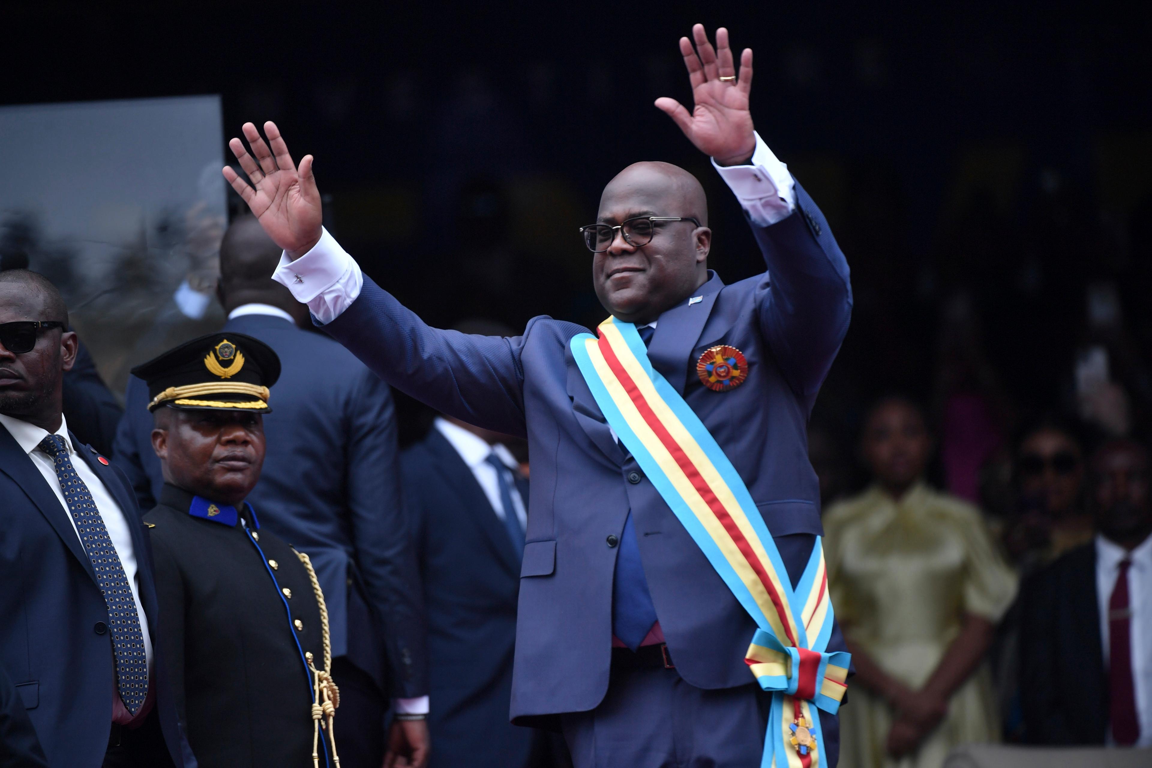 Kongo-Kinshasas president Félix Tshisekedi när han svors in för en andra mandatperiod i januari i år. Arkivbild. Foto: Guylain Kipoke/AP/TT