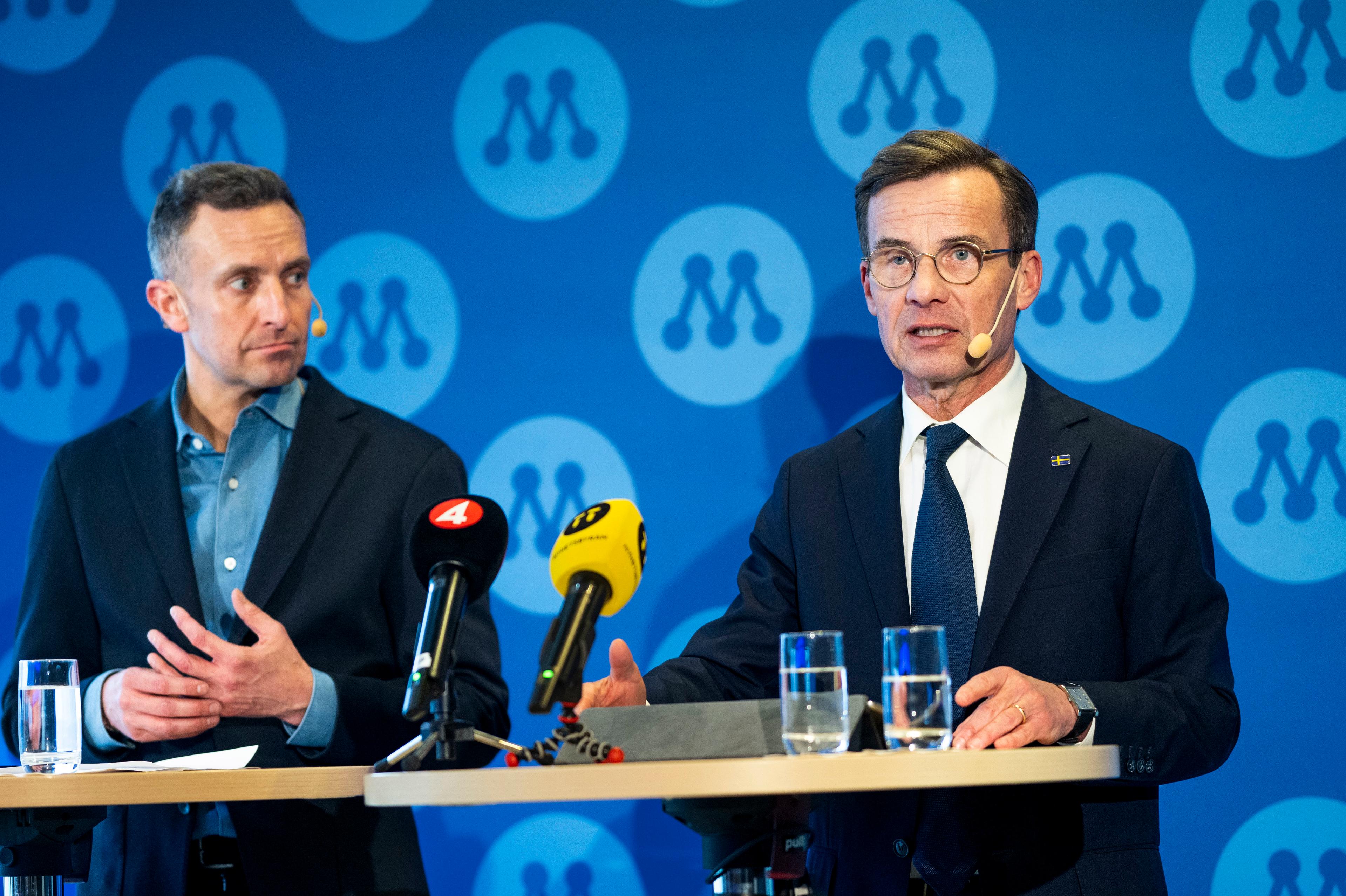 Europaparlamentariker Tomas Tobé och M-ledaren, statsminister Ulf Kristersson. Arkivbild. Foto: Pontus Lundahl/TT