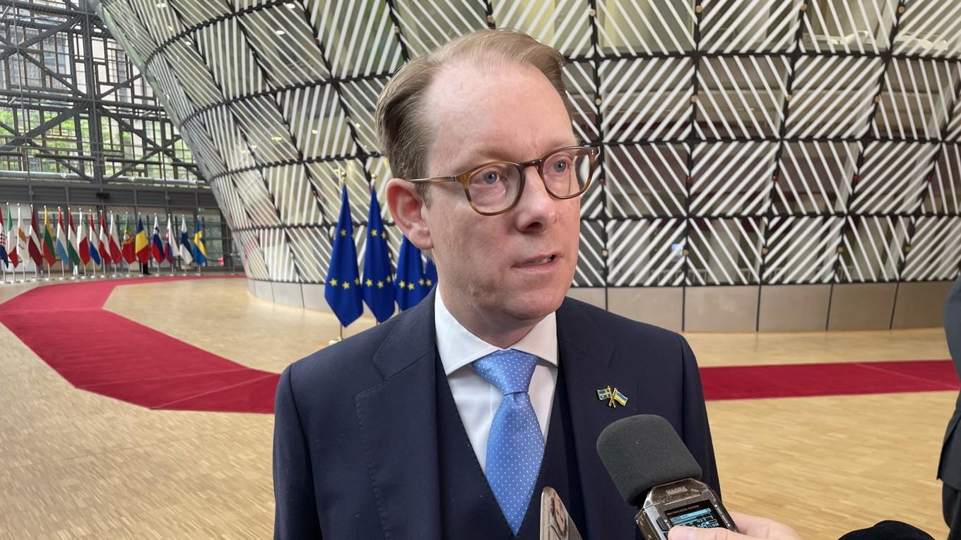 Utrikesminister Tobias Billström (M) på väg in till ett EU-möte i Bryssel i måndags. Arkivfoto. Foto: Wiktor Nummelin/TT