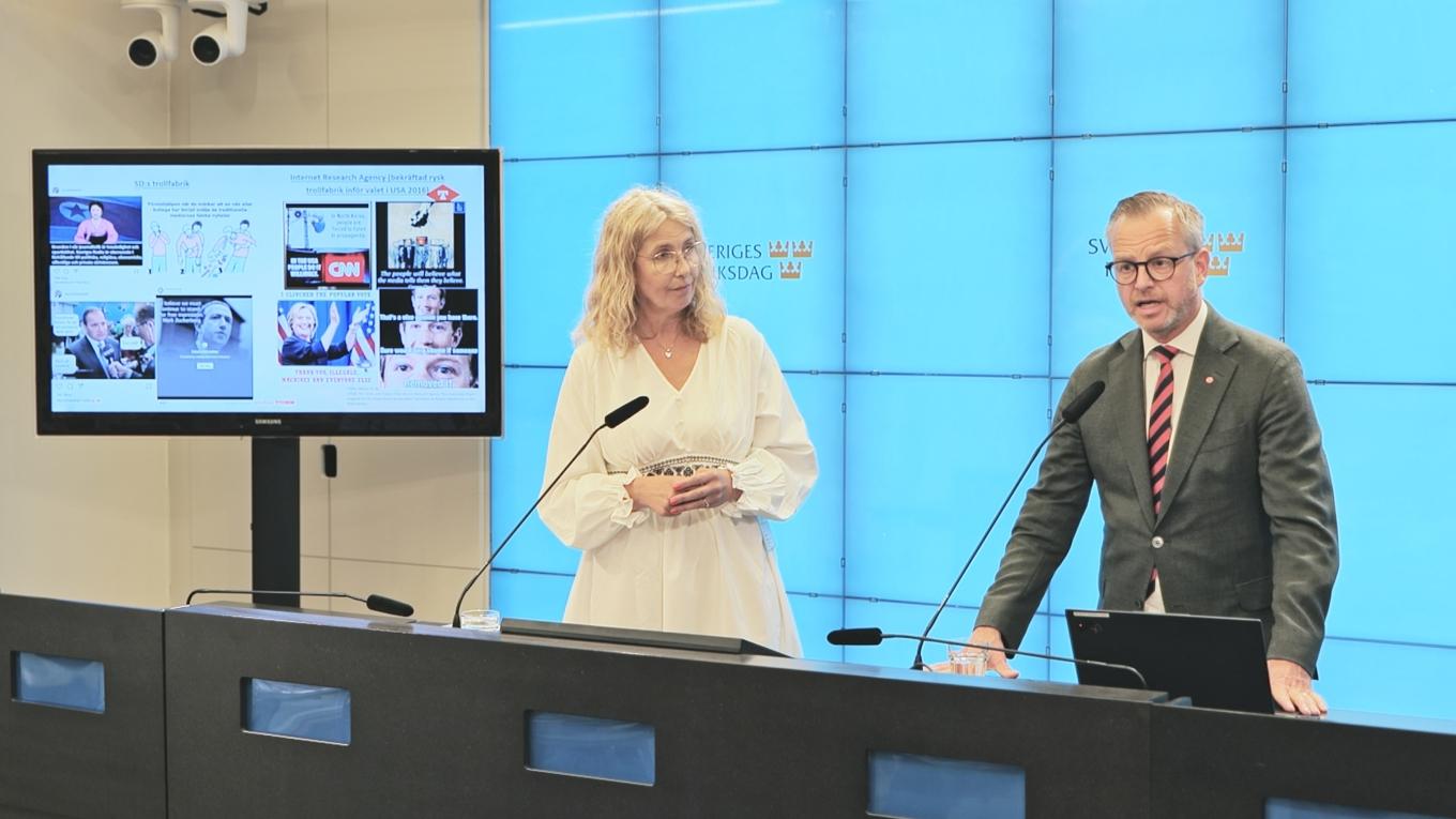 Maria Arkeby, biträdande chef tankesmedjan Tiden och Mikael Damberg, finanspolitisk talesperson Socialdemokraterna. Foto: Adam Strand