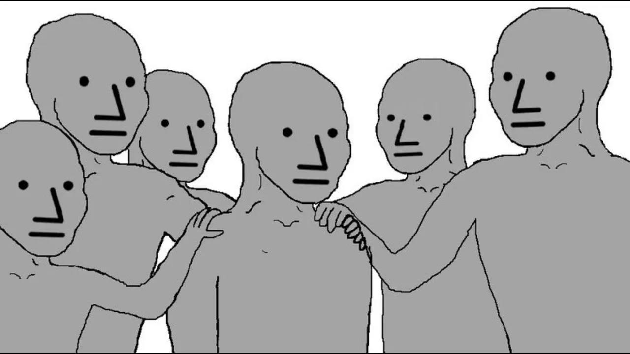 Den så kallade NPC-memen. Satir och memer kan ofta vara förolämpande. Illustration: okänd.