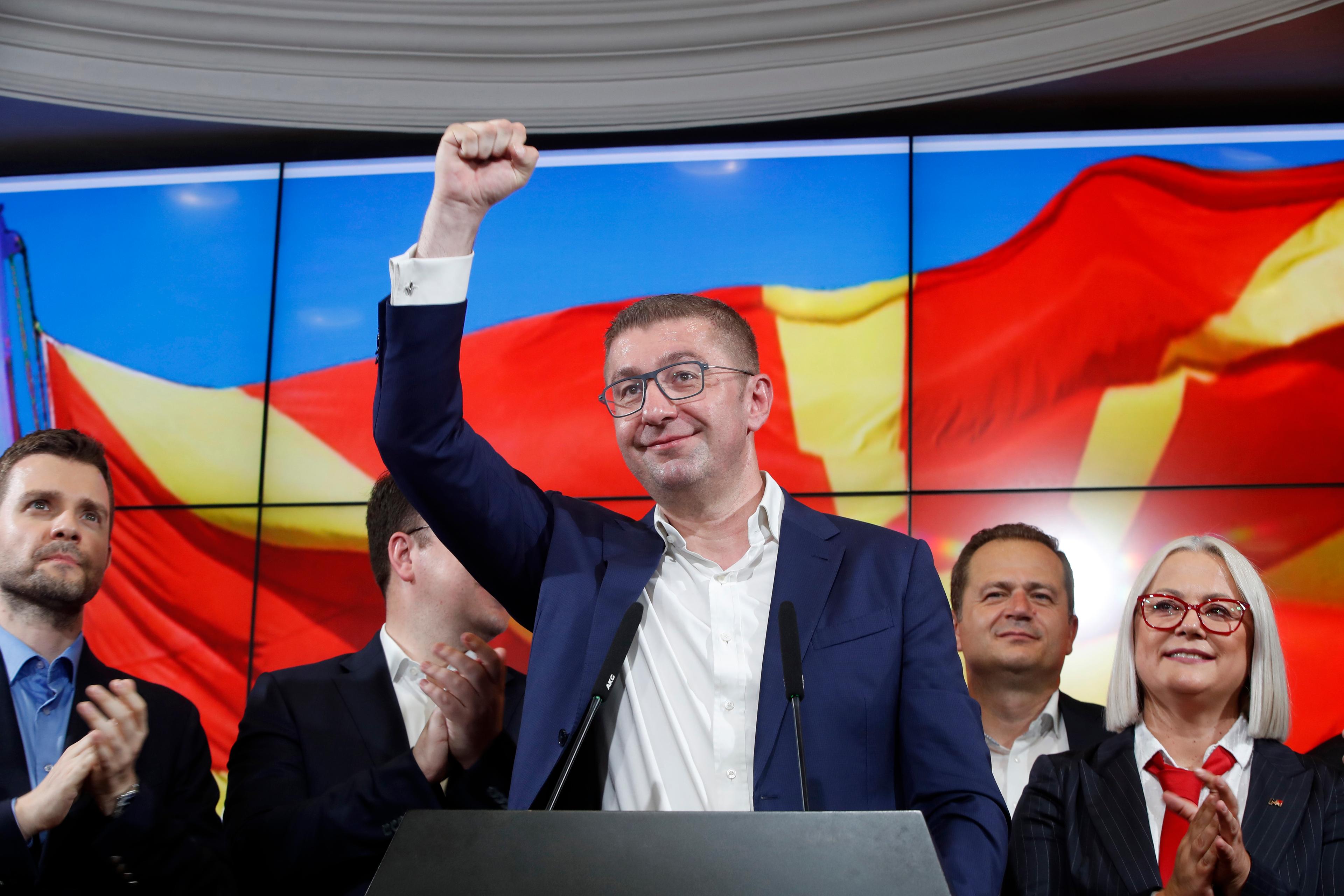 Hristijan Mickoski, Nordmakedoniens nye premiärminister efter valvinsten i maj. Arkivbild. Foto: Boris Grdanoski/AP/TT