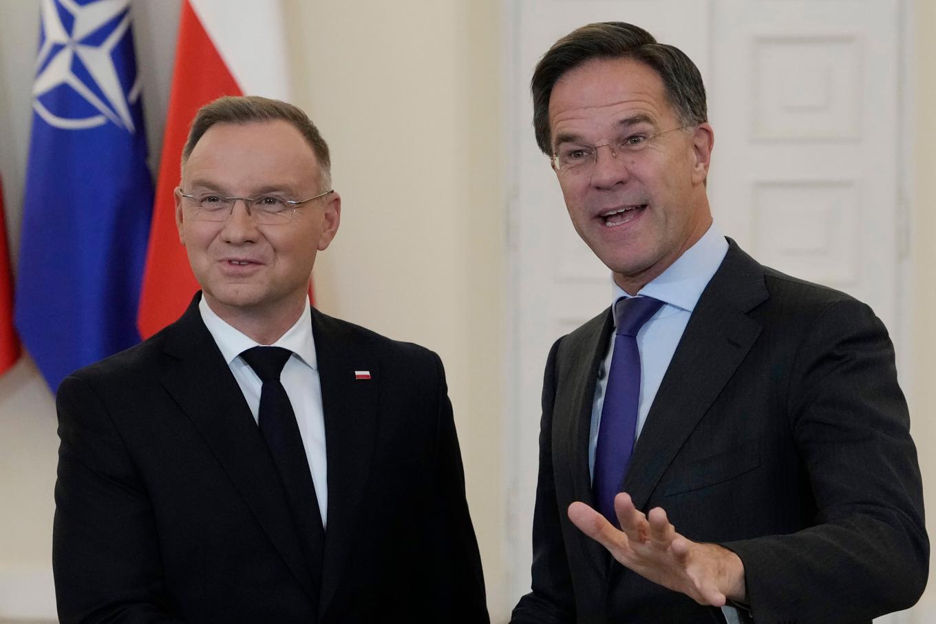 Polens president Andrzej Duda och Natos generalsekreterare Mark Rutte. Foto: Czarek Sokolowski/AP/TT