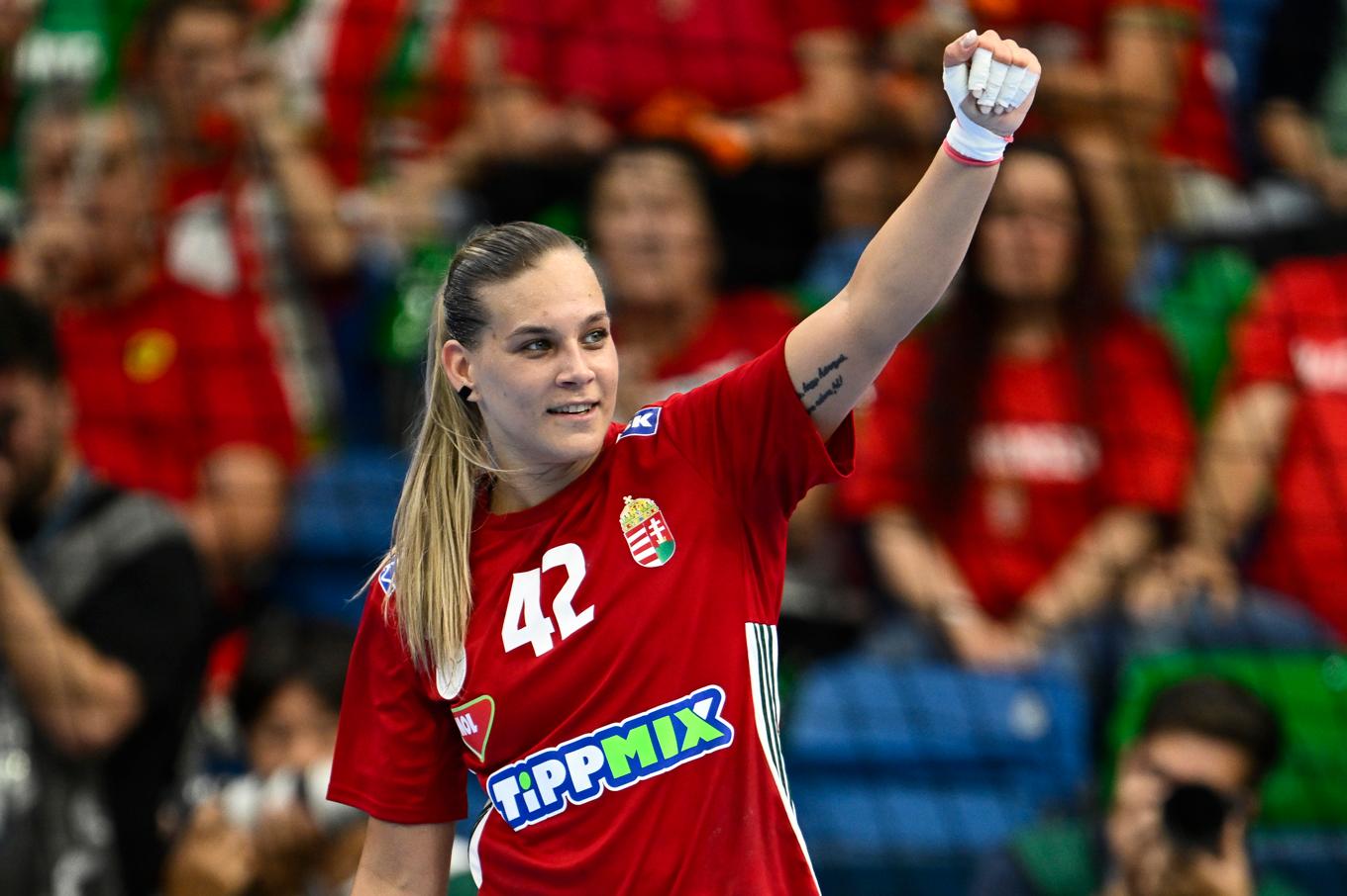 Ungerska storskytten Katrin Gitta Klujber. Foto: Denes Erdos/AP/TT