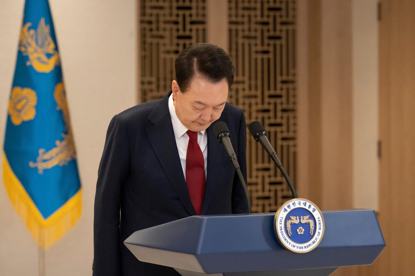 Sydkoreas president Yoon Suk-Yeol i ett tal på torsdagen. Foto: Sydkoreas presidentkansli via AP/TT