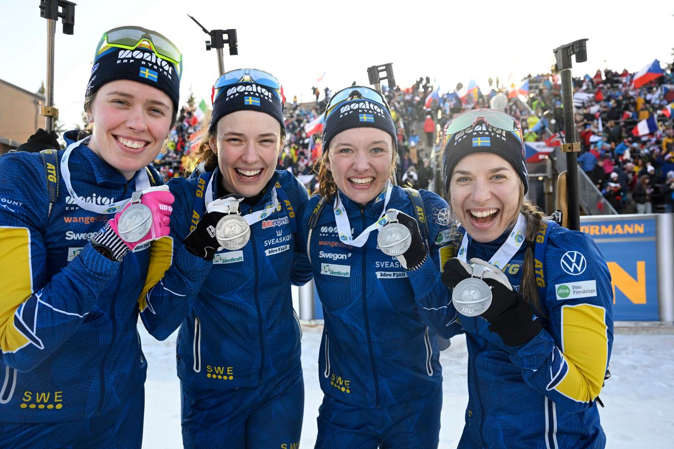 Sveriges lag tog silver i damernas stafet vid skidskytte-VM i Tjeckien förra året. Foto: Fredrik Sandberg/TT