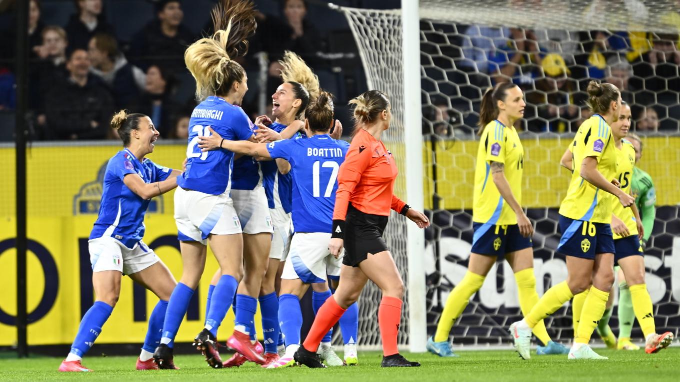 Italien gjorde 1–0 på Sverige redan efter 20 sekunders spel i fredagens Nations League-match. Foto: Anders Wiklund/TT
