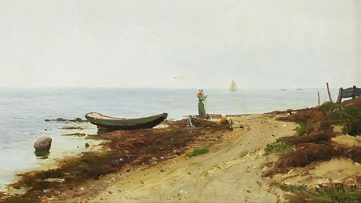 Havet, hamnen och stranden som en samlingspunkt. Målning av Gustaf Rydberg (1835–1933). Foto: Einar Askestad