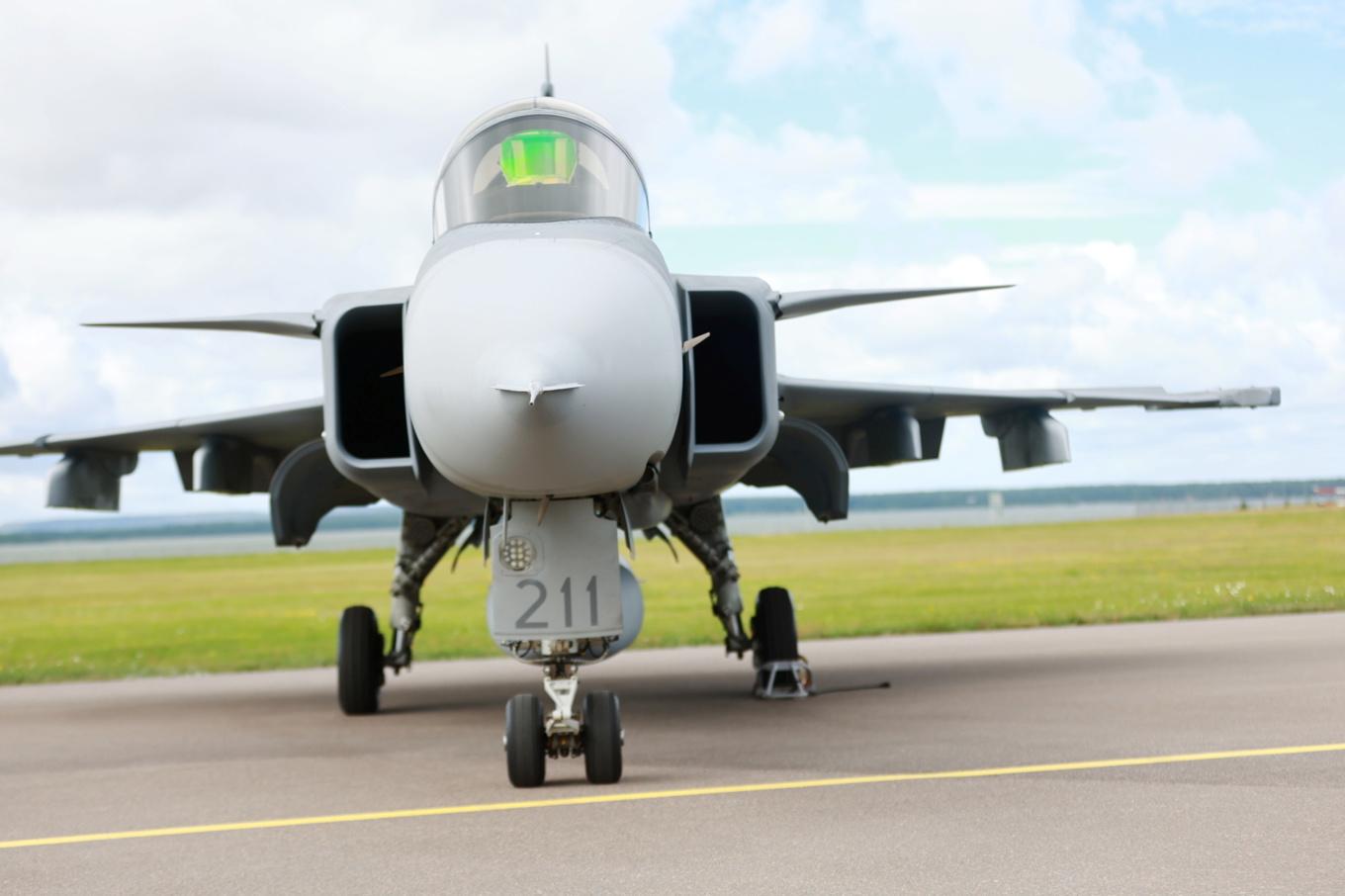 Ett Jas 39 Gripen på Skaraborgs flygflottilj, F7 Såtenäs. Arkivbild. Foto: Henrik Jansson