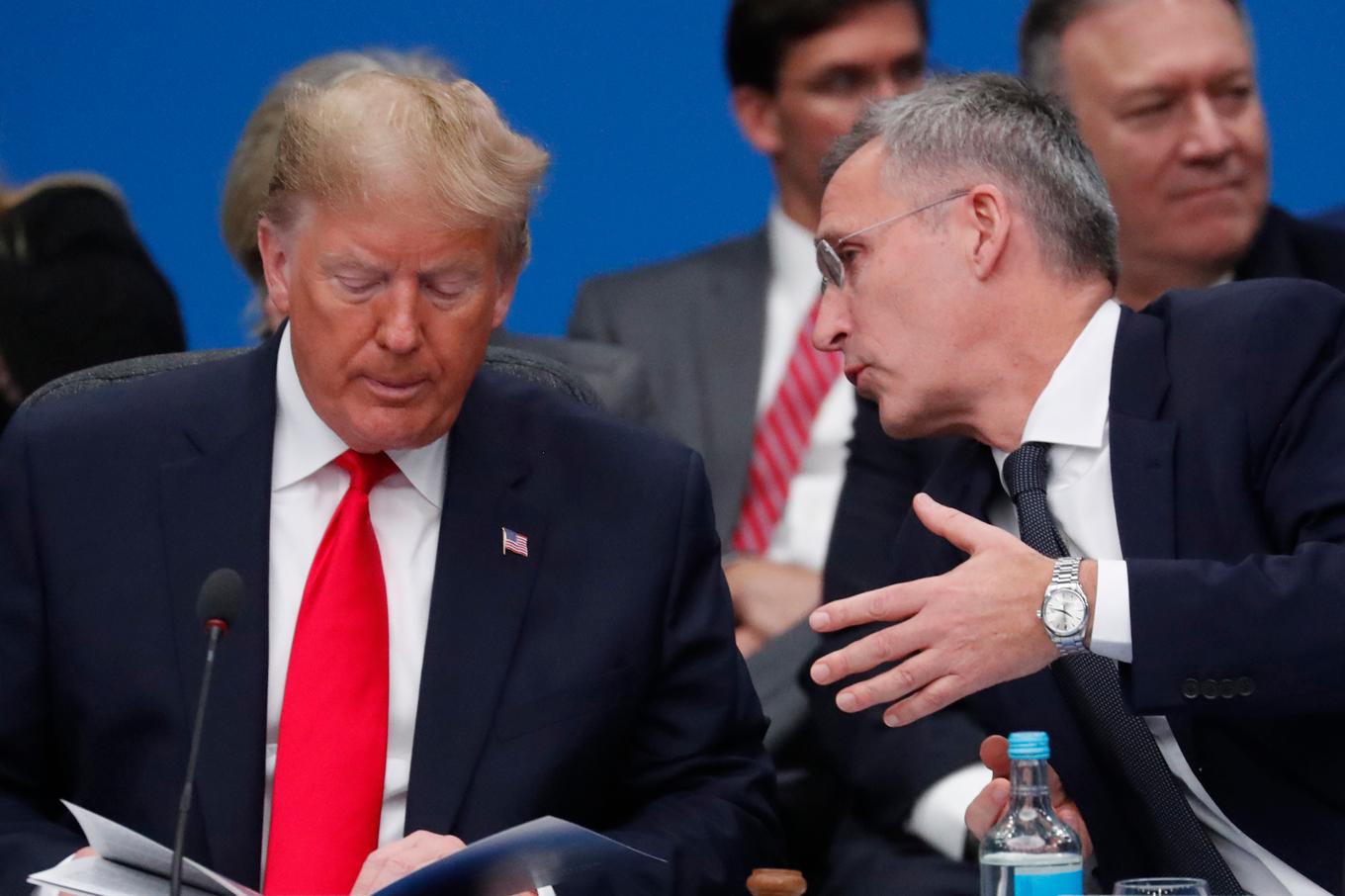 USA:s president Donald Trump under sin första mandatperiod 2019 tillsammans med Jens Stoltenberg, då Natochef – nu finansminister i Norge. Foto: Frank Augstein/AP/TT