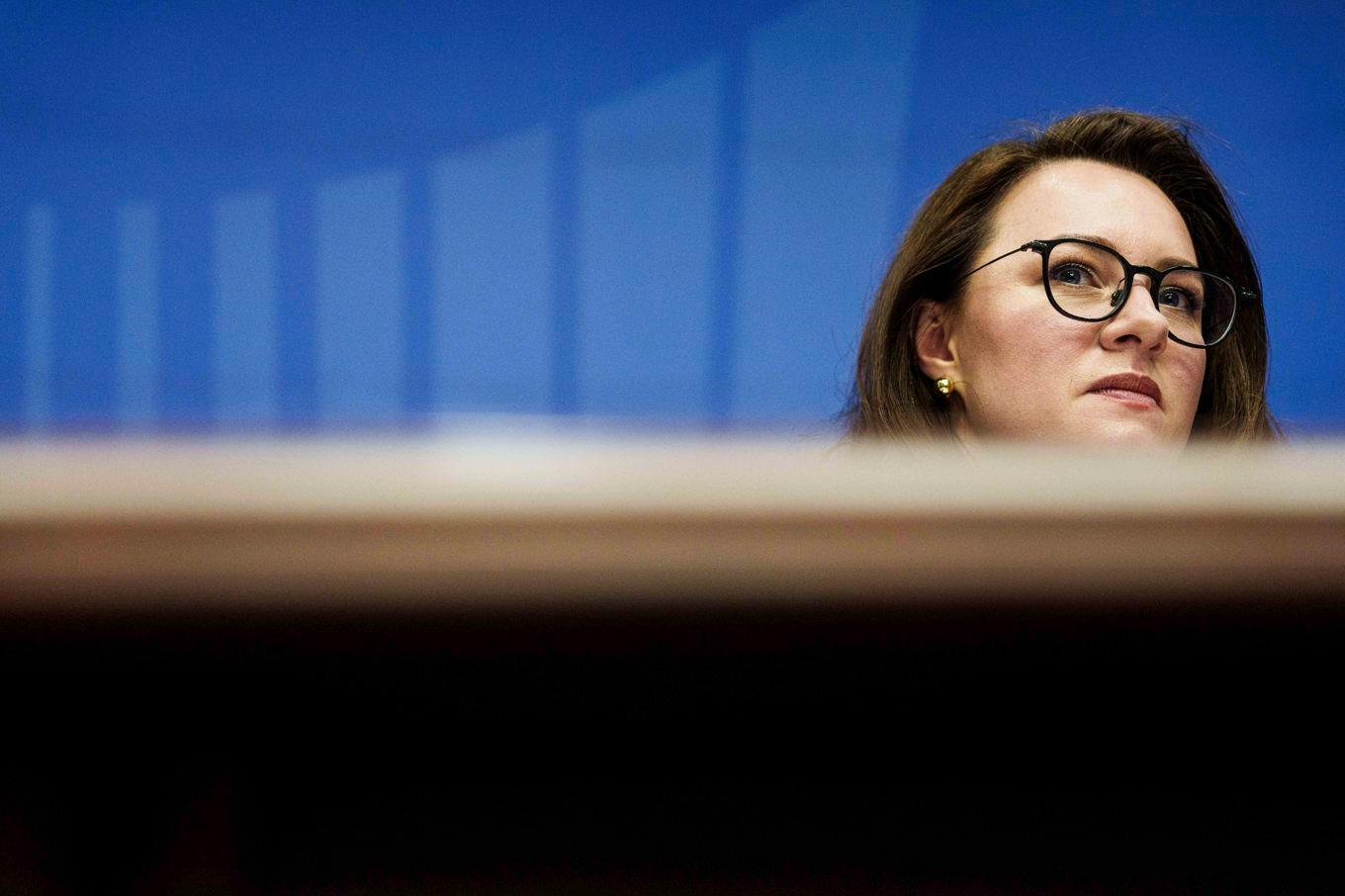 Ukrainas biträdande premiärminister Julia Svyrydenko på en presskonferens inför torsdagens omröstning. Foto: Evgeniy Maloletka/AP/TT