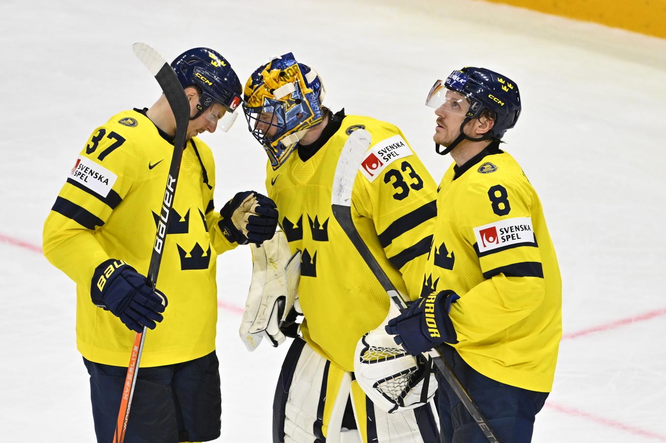 Samuel Ersson (nummer 33) fick fira en hållen nolla i Jakob Markströms frånvaro. Foto: Anders Wiklund/TT