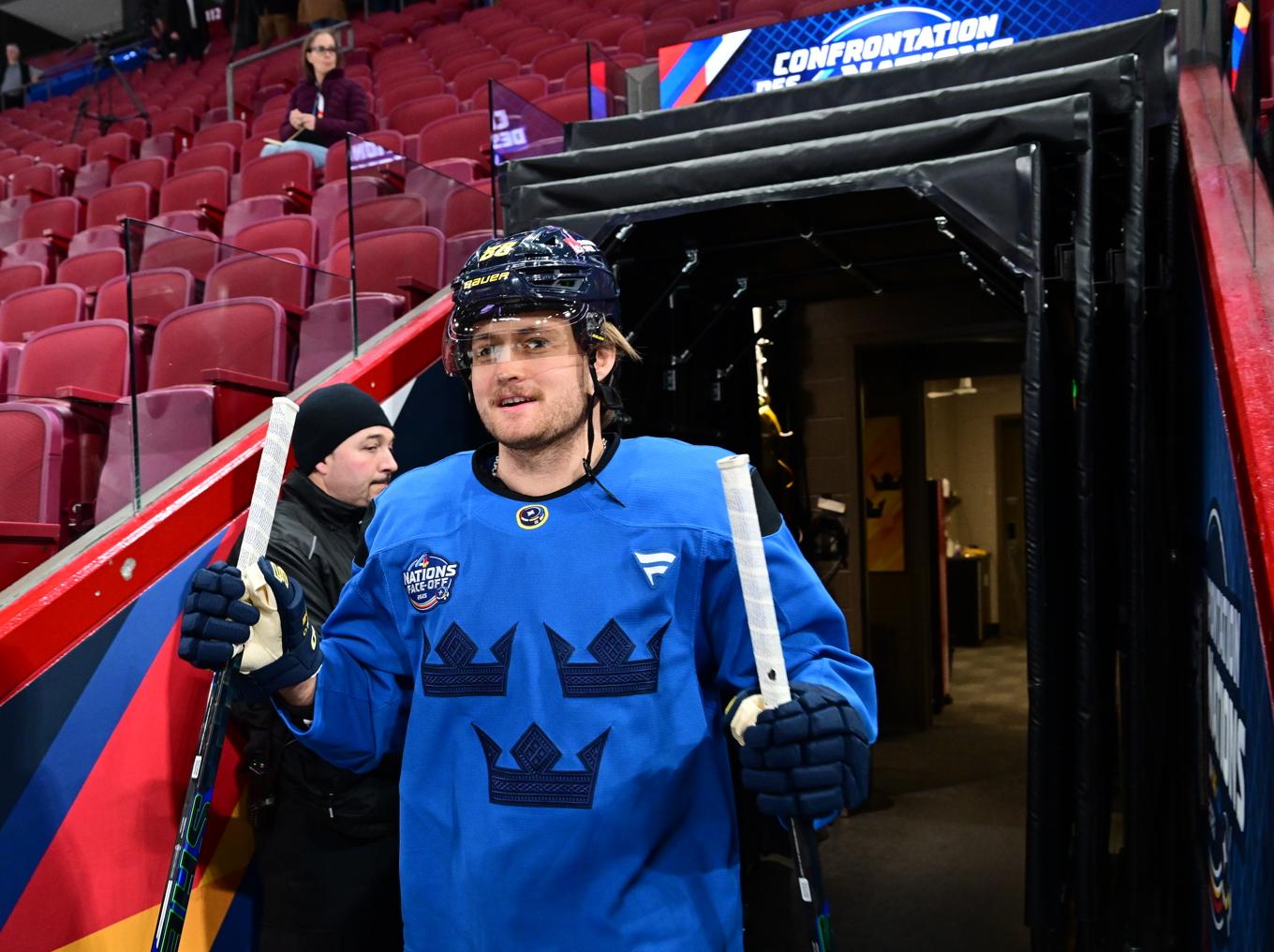 På ingång. William Nylander under Four Nations i februari. Foto: Jonas Ekströmer/TT