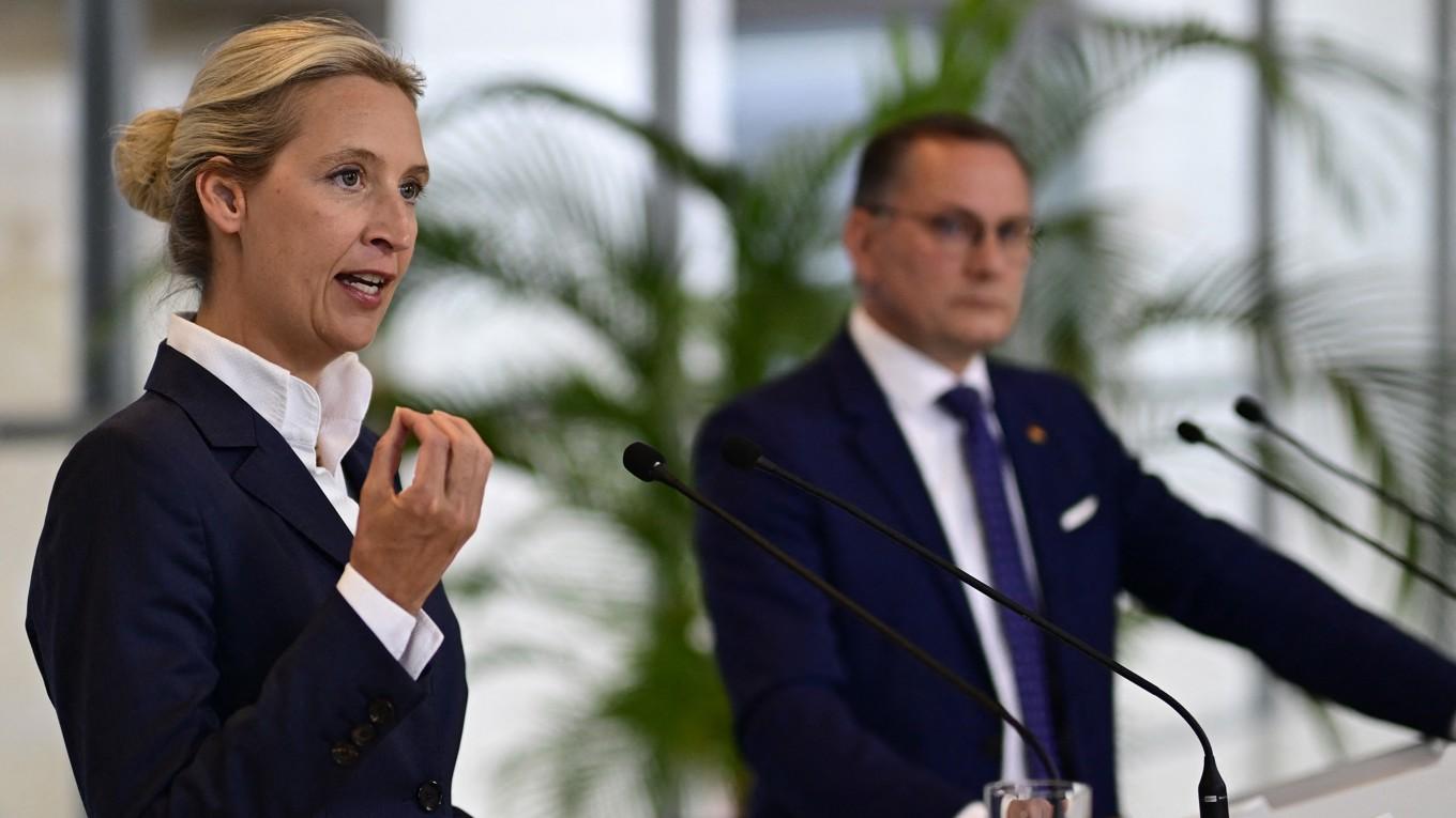Alice Weidel och Tino Chrupalla, partiledare för AFD. Foto: John MacDougall/AFP via Getty Images