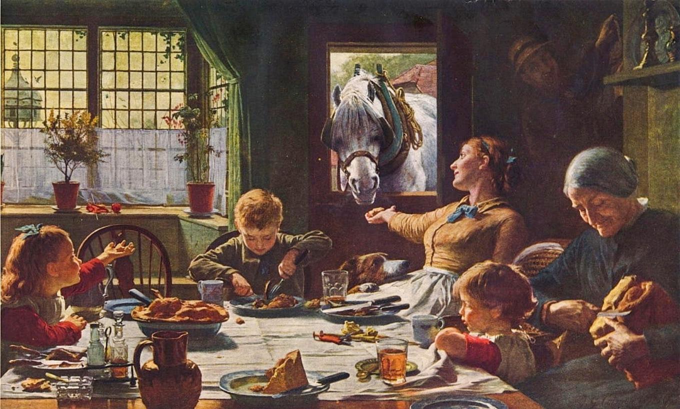 Familj och sammanhang är en av de viktigaste faktorerna för att leva ett lyckligt liv. Målning av Frederick George Cotman (1850–1920).
Foto: Public Domain