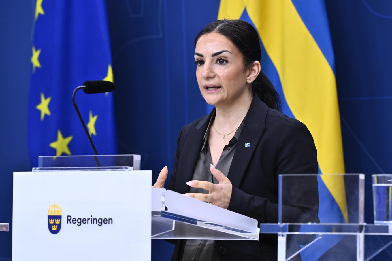 Kulturminister Parisa Liljestrand presenterar nya villkor för SVT och SR. Foto: Christine Olsson/TT