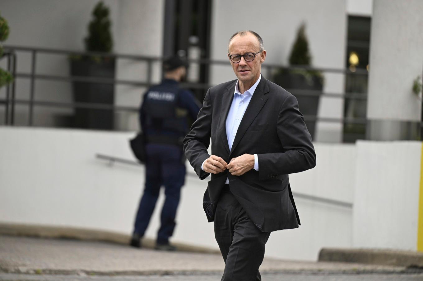 Tysklads förbundskansler Friedrich Merz i Finland på måndagen. Foto: Roni Rekomaa/AP/TT