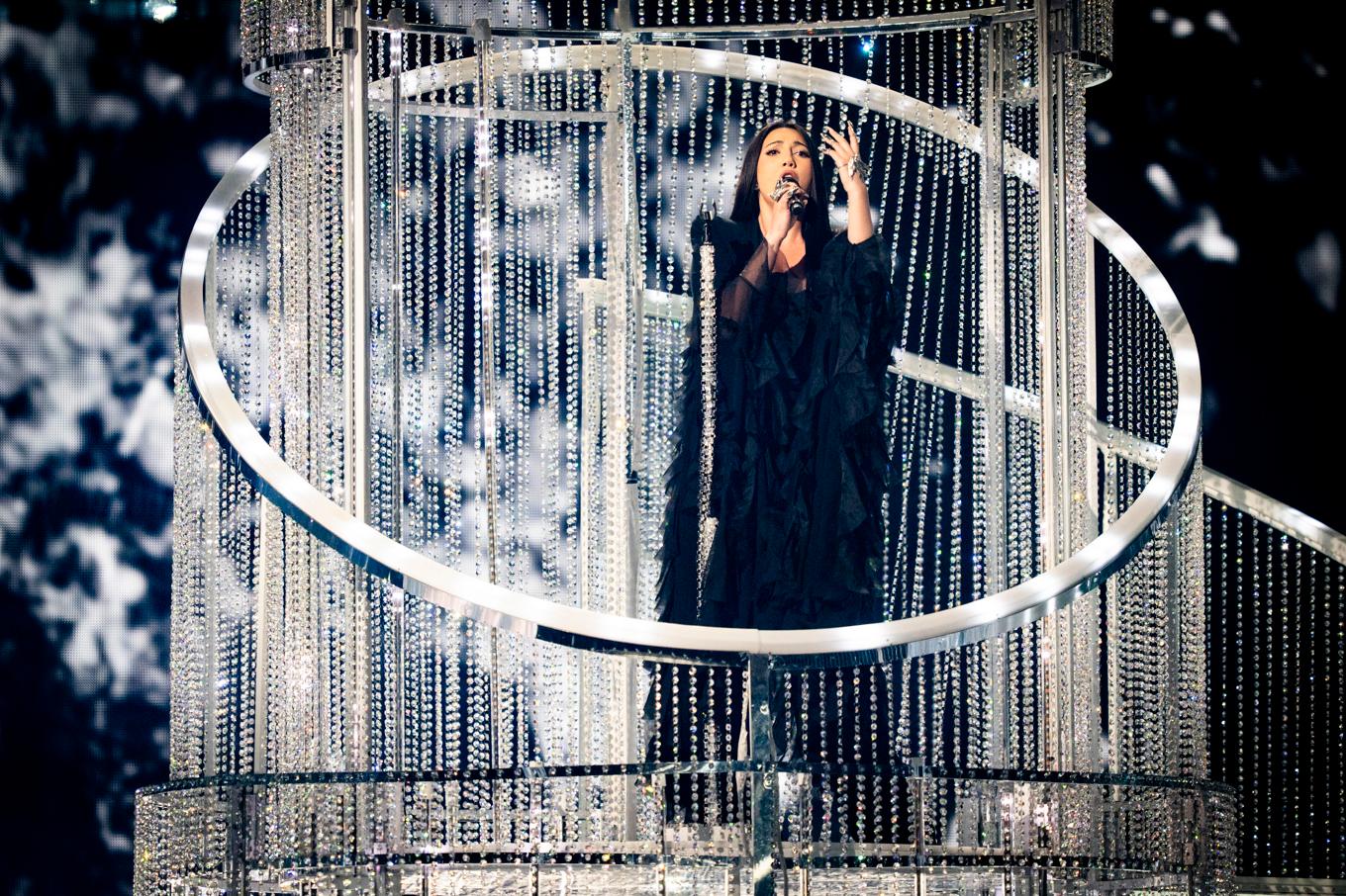 Israels Yuval Raphael kom på en överraskande andra plats i årets Eurovision tack vare tittarnas telefonröster. Foto: Ida Marie Odgaard/Ritzau Scanpix/TT