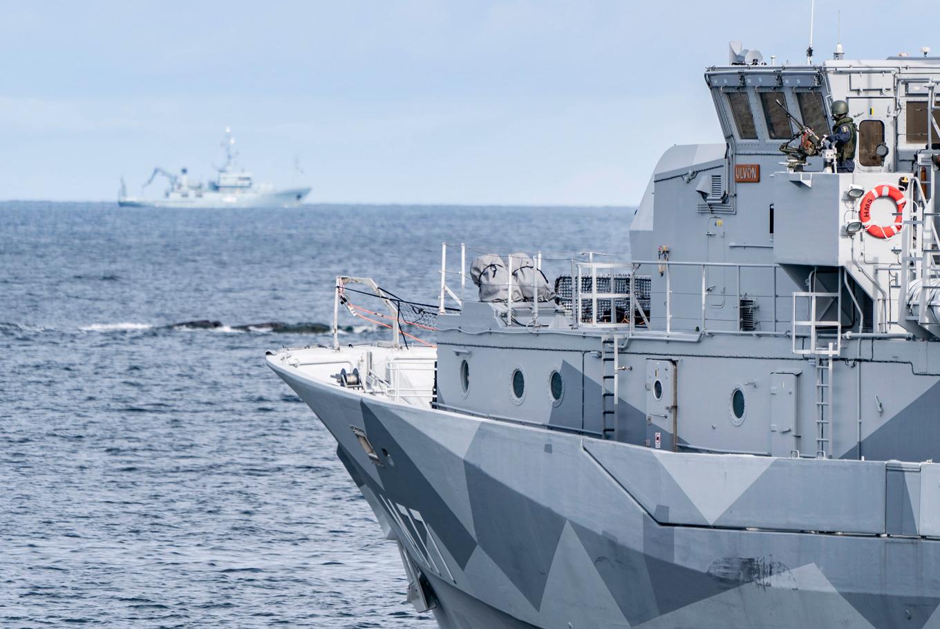 Svenska minröjningsfartyget HMS Ulvön under övning utanför Västervik 2021. Arkivbild. Foto: Johan Nilsson/TT