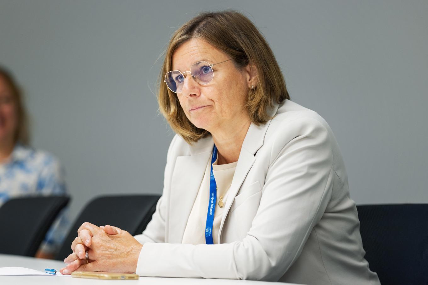 Miljöpartiets Isabella Lövin under en pressträff i Europaparlamentet i Strasbourg. Arkivbild. Foto: Caisa Rasmussen/TT