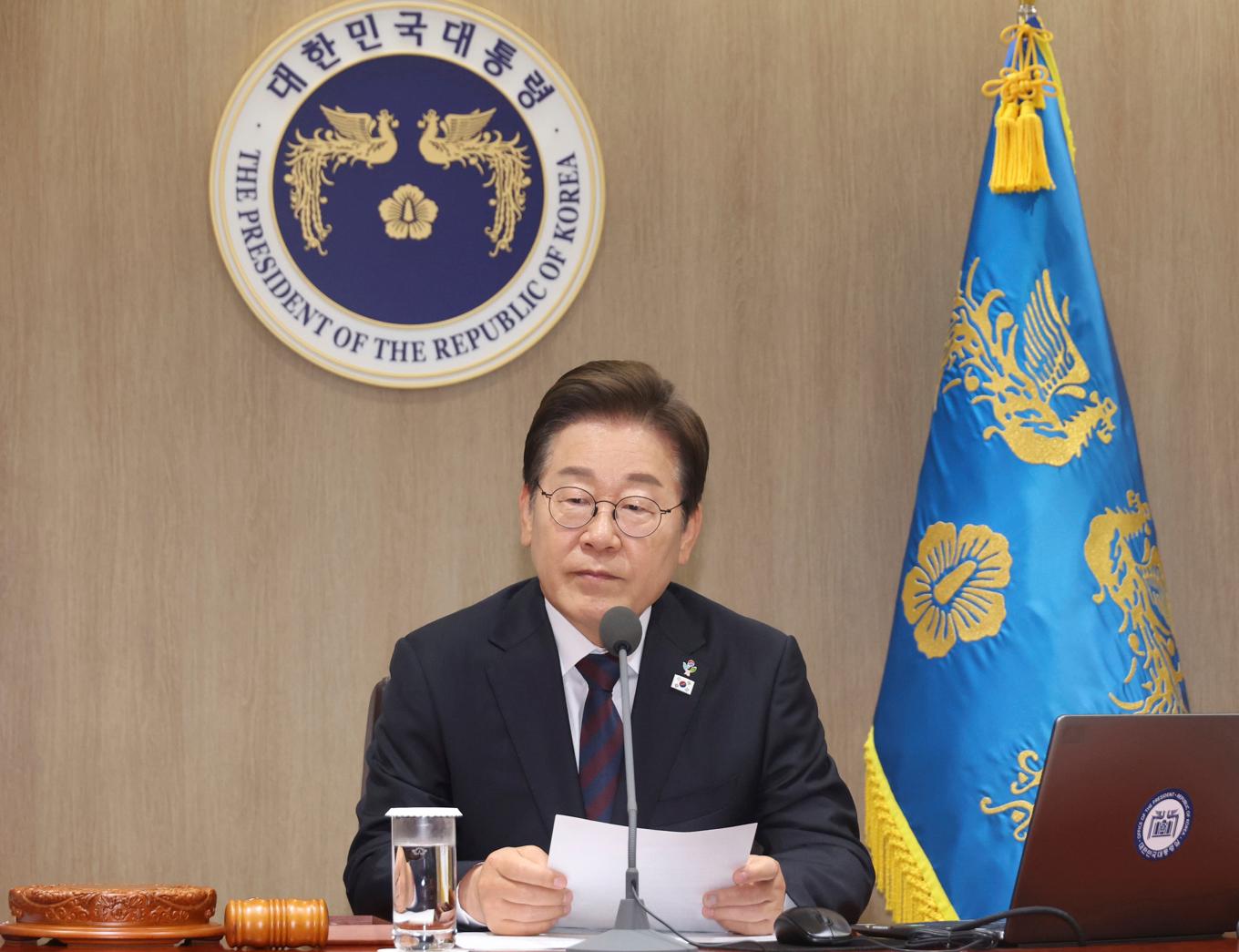 Sydkoreas president Lee Jae-Myung under tisdagen. Foto: Han Sang-Kyun/AP/TT