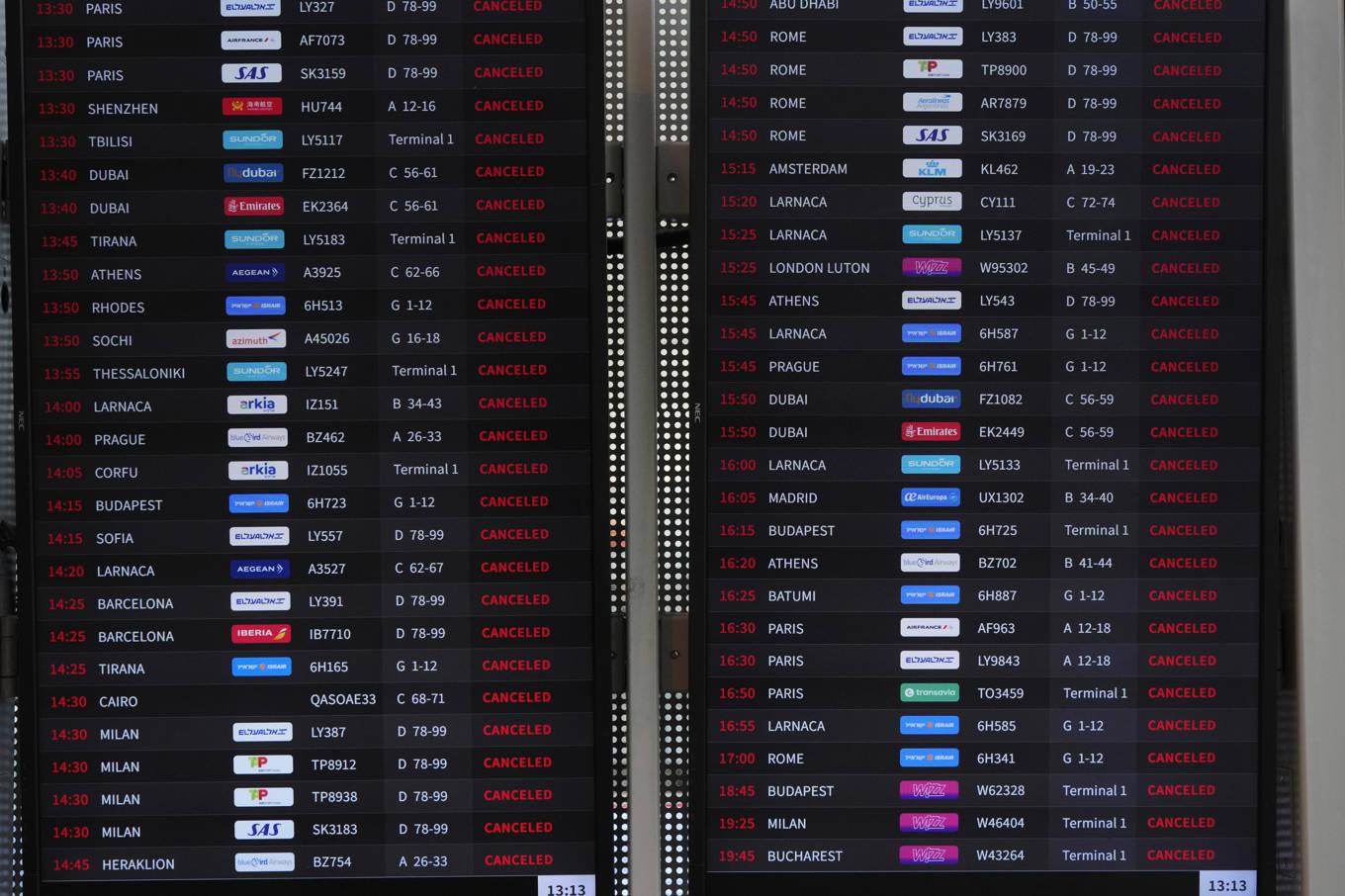 Inga reguljära flyg från Tel Aviv på fredagen. Foto: Ariel Schalit/AP/TT