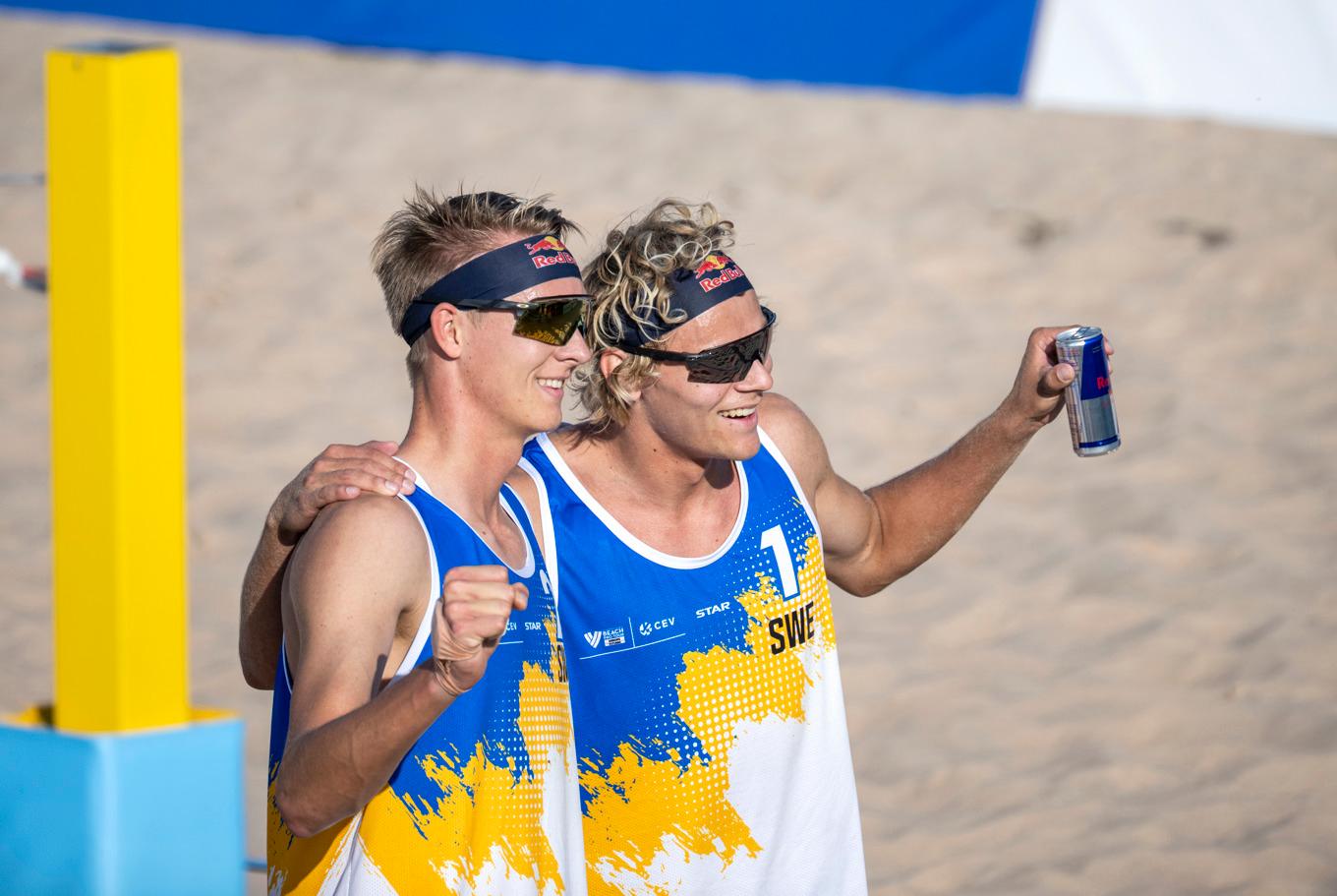 Jonatan Hellvig och David Åhman efter lördagens kvartsfinal. Foto: Johan Nilsson / TT