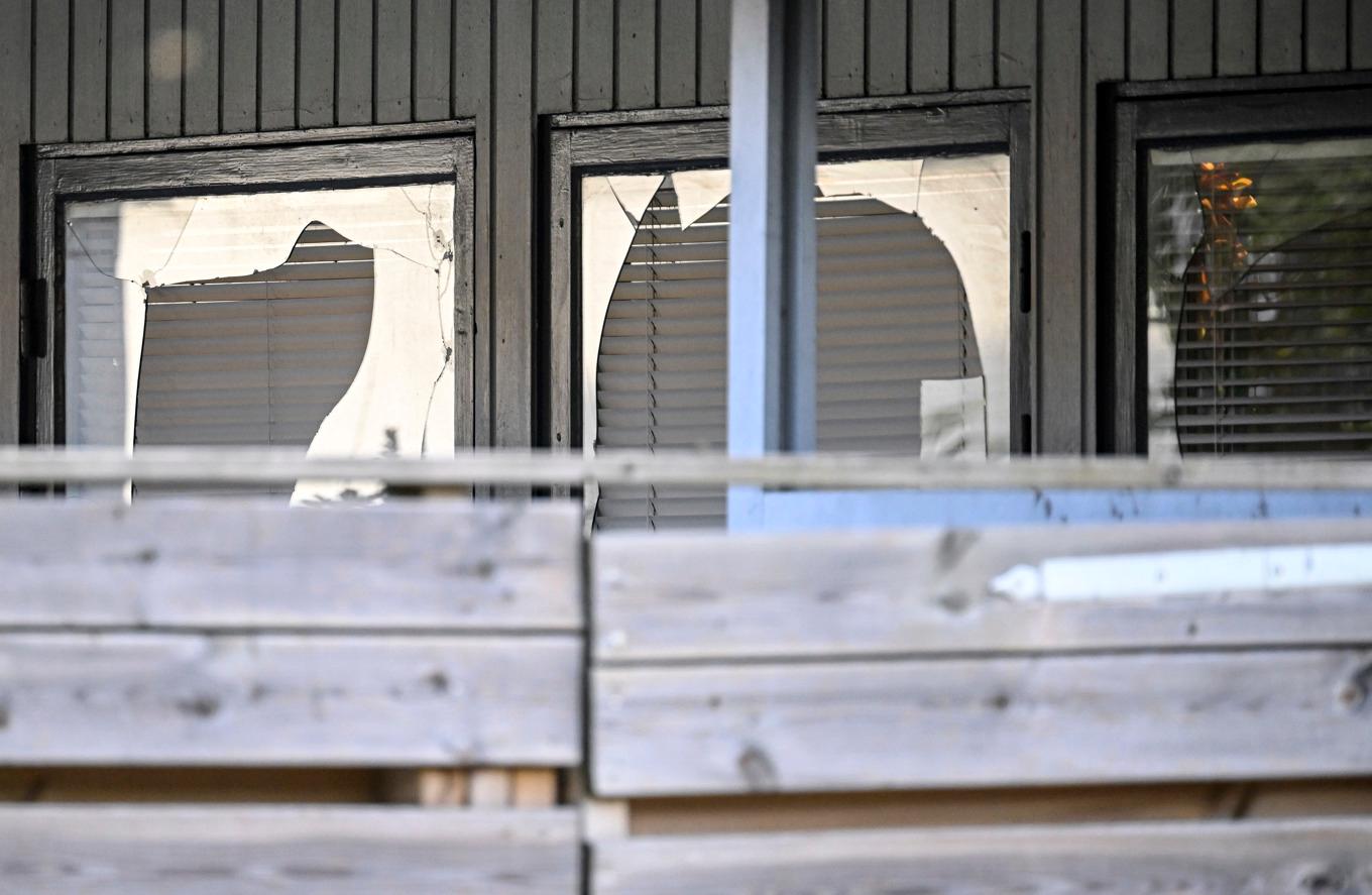Skador på en villa  på Jägersro i Malmö efter att en handgranat kastats in på tomten den 5:e augusti 2024. Arkivbild. Foto: Johan Nilsson/TT