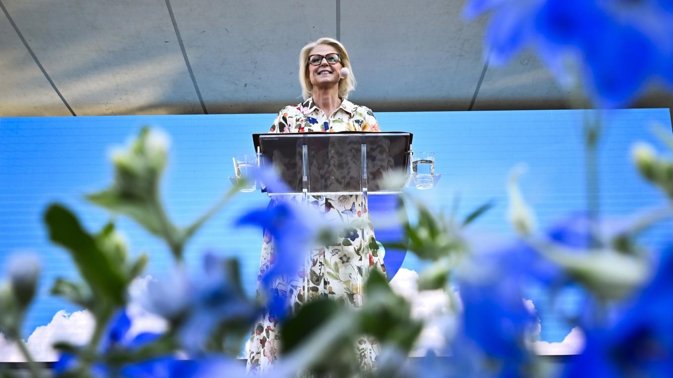 Finansminister Elisabeth Svantesson (M) håller tal under politikerveckan i Almedalen. Foto: Christine Olsson/TT