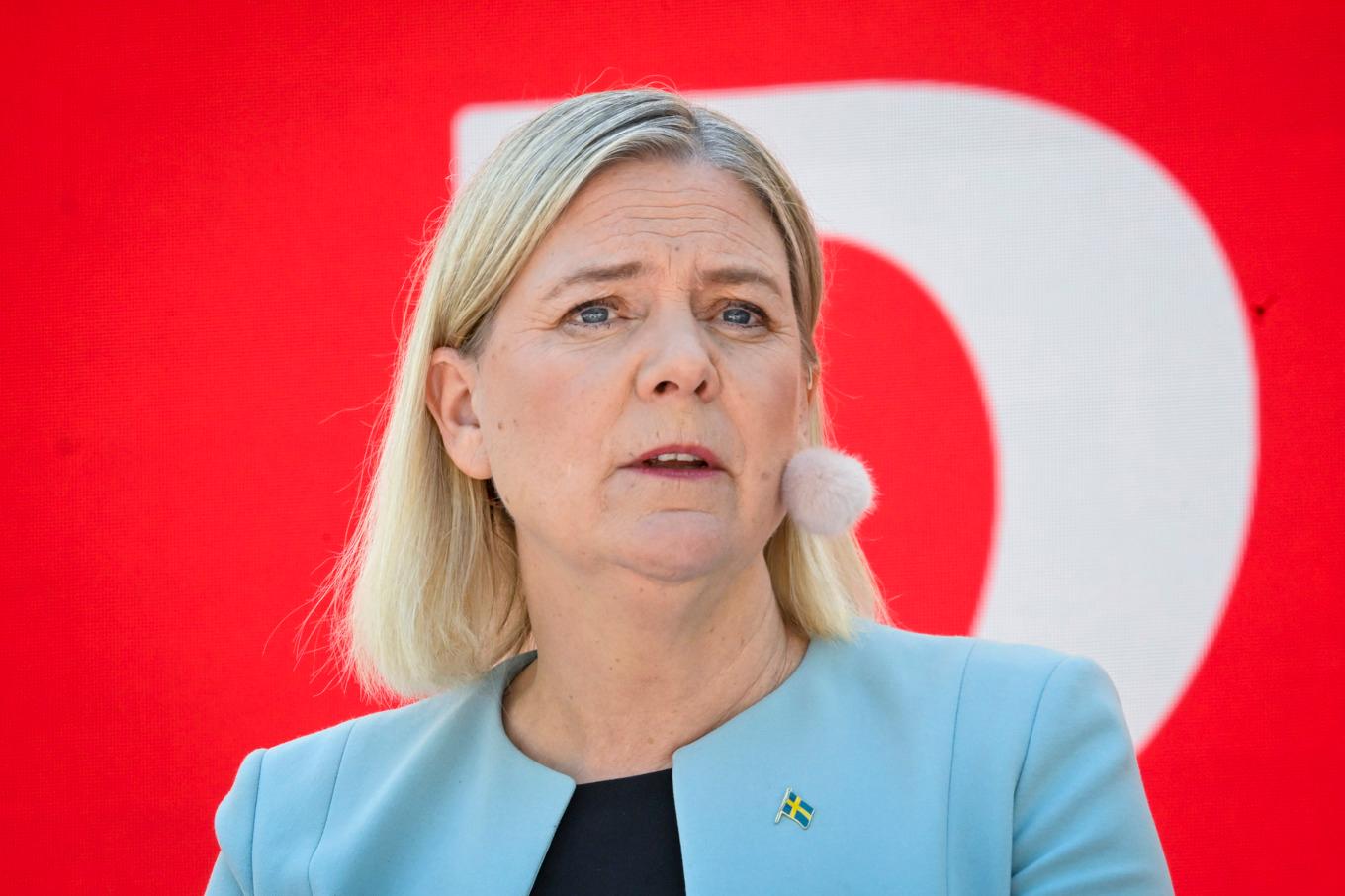 Socialdemokraternas partiledare Magdalena Andersson håller tal i Almedalen. Foto: Christine Olsson/TT