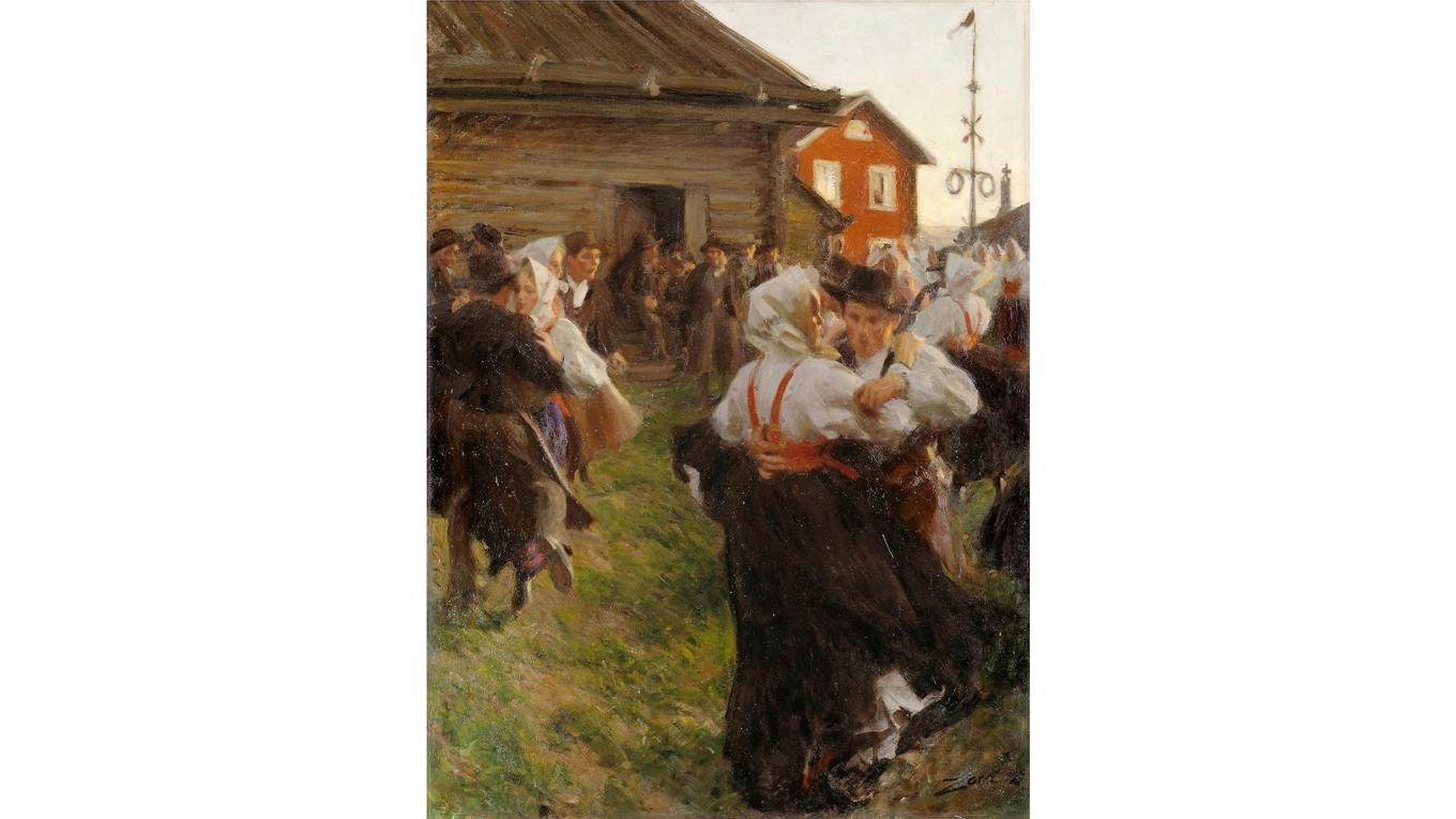 Anders Zorns levande målning ”Midsommardans” är mer än en bild: den är ett jublande ögonblick ur den svenska folksjälen, där glädje och vemod dansar hand i hand. Foto: Public Domain