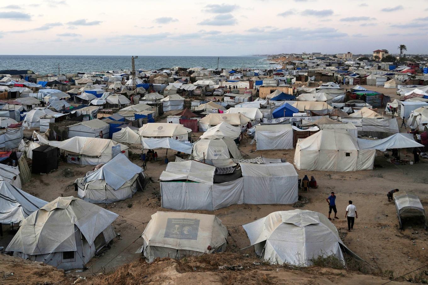 Ett tältläger för människor på flykt i Khan Yunis i Gaza. Foto: Abdel Kareem Hana/AP/TT