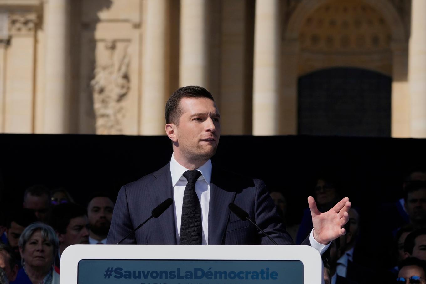 Nationell samlings partiledare Jordan Bardella. Arkivbild. Foto: Michel Euler/AP/TT