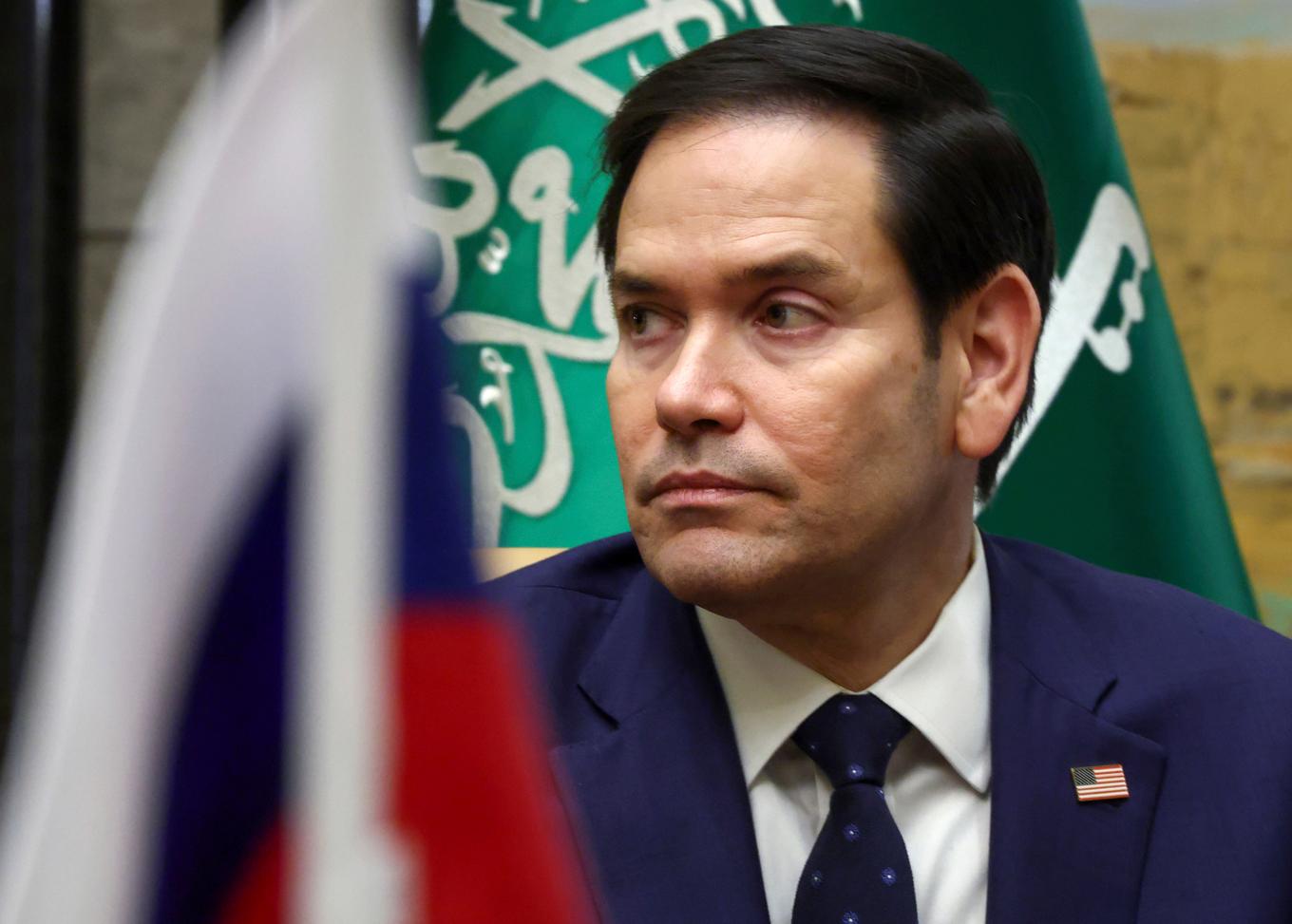 USA:s utrikesminister Marco Rubio i februari, under sitt senaste fysiska möte med sin ryske motsvarighet Sergej Lavrov, då i Saudiarabien. Foto: Evelyn Hockstein/AP/TT