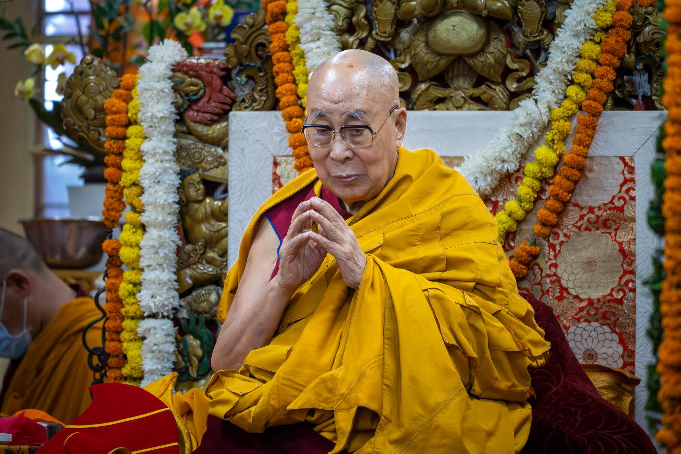 Dalai Lama vid en tillställning i Dharamshala inför hans 90-årsfirande den 6 juli. Foto: Ashwini Bhatia/AP/TT
