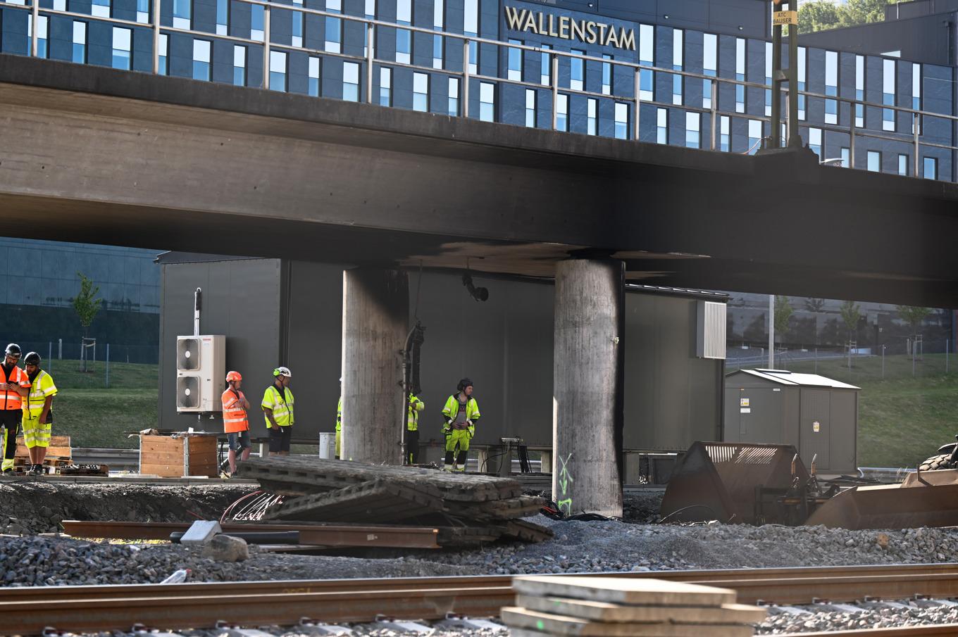 En brand bröt ut tidigt på morgonen i en kabel vid bygget av Västlänken i Kallebäck i Göteborg och orsakade kraftig rökutveckling. Foto: Hanna Brunlöf Windell/TT