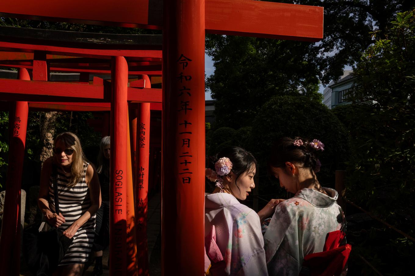 Turister vid Nezu-jinja, en shintohelgedom i Japans huvudstad Tokyo, i maj i år. Foto: Louise Delmotte/AP/TT