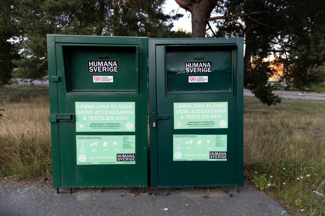 600 av Humanas klädinsamlings-containrar plockas bort. Arkivbild. Foto: Mickan Mörk/TT