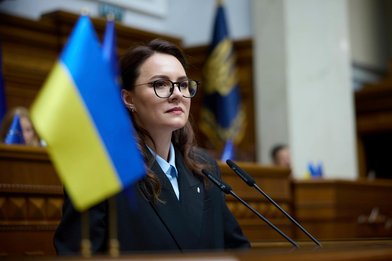 Ukrainas nyblivna premiärminister Julia Svyrydenko i parlamentet i Kiev på torsdagen. Foto: Vadym Sarakhan/AP/TT