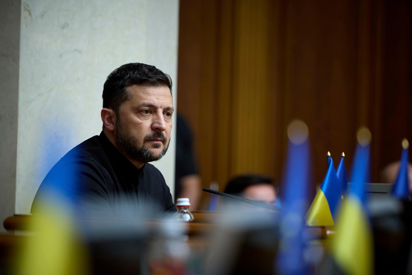 Ukrainas president Volodymyr Zelenskyj under en parlamentarisk session i Kiev den 17 juli. Foto: Vadym Sarakhan/AP/TT