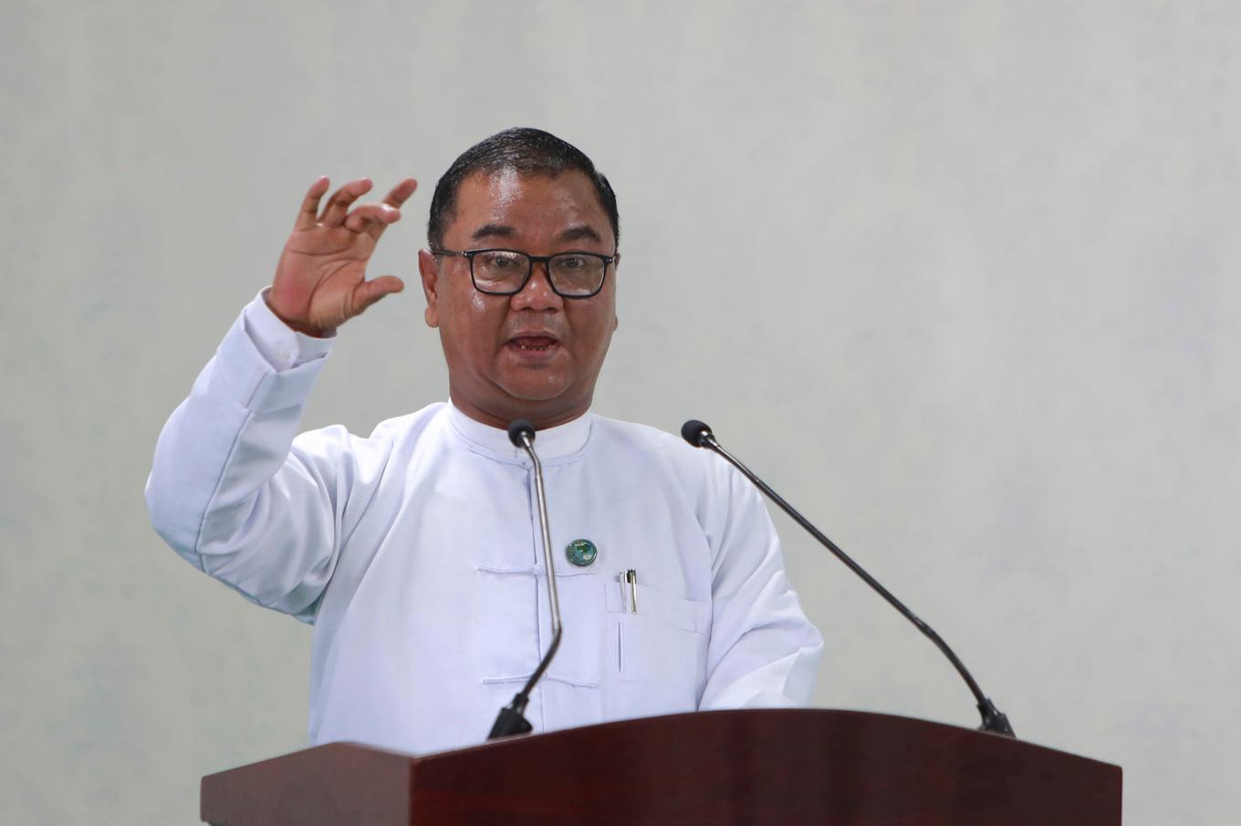 Juntans talesperson, general Zaw Min Tun i juli. Foto: Aung Shine Oo/AP/TT