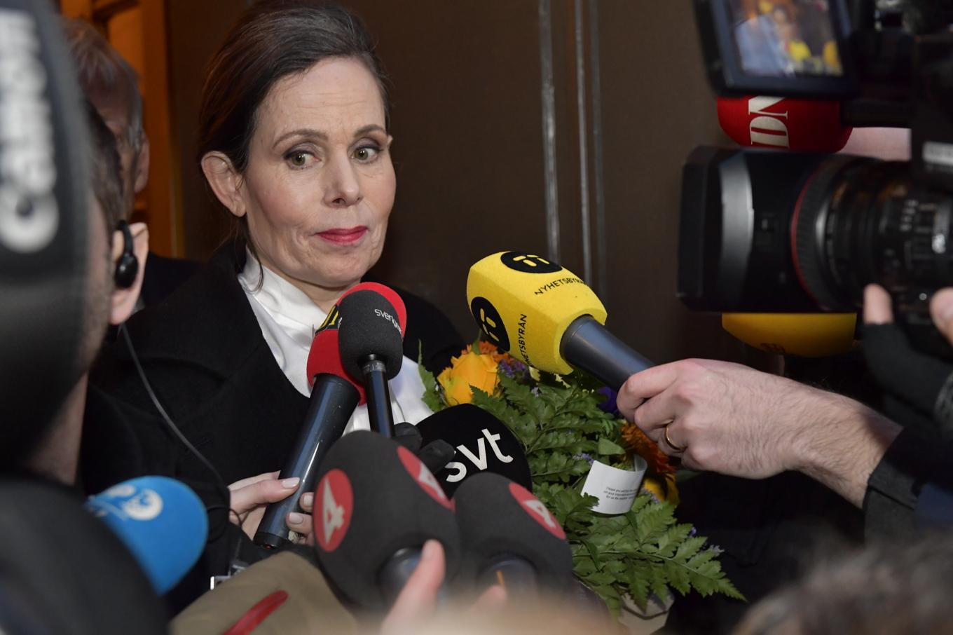 Svenska Akademiens ständiga sekreterare Sara Danius ger 2018 besked om att hon lämnar Akademien. Foto: Jonas Ekströmer/TT